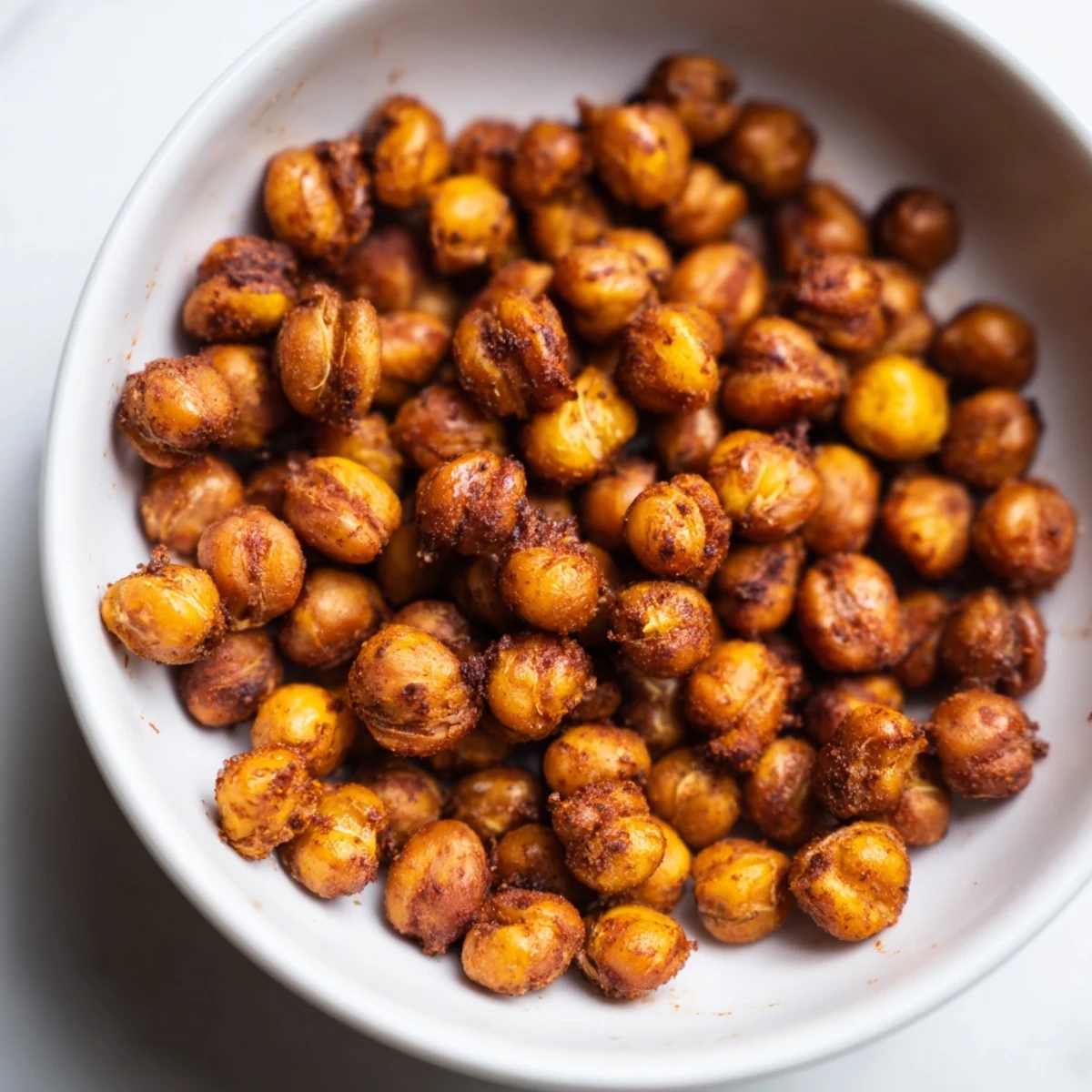 Golden-brown Cajun Spiced Roasted Chickpeas fresh from the oven, seasoned with paprika and cayenne for a spicy kick.