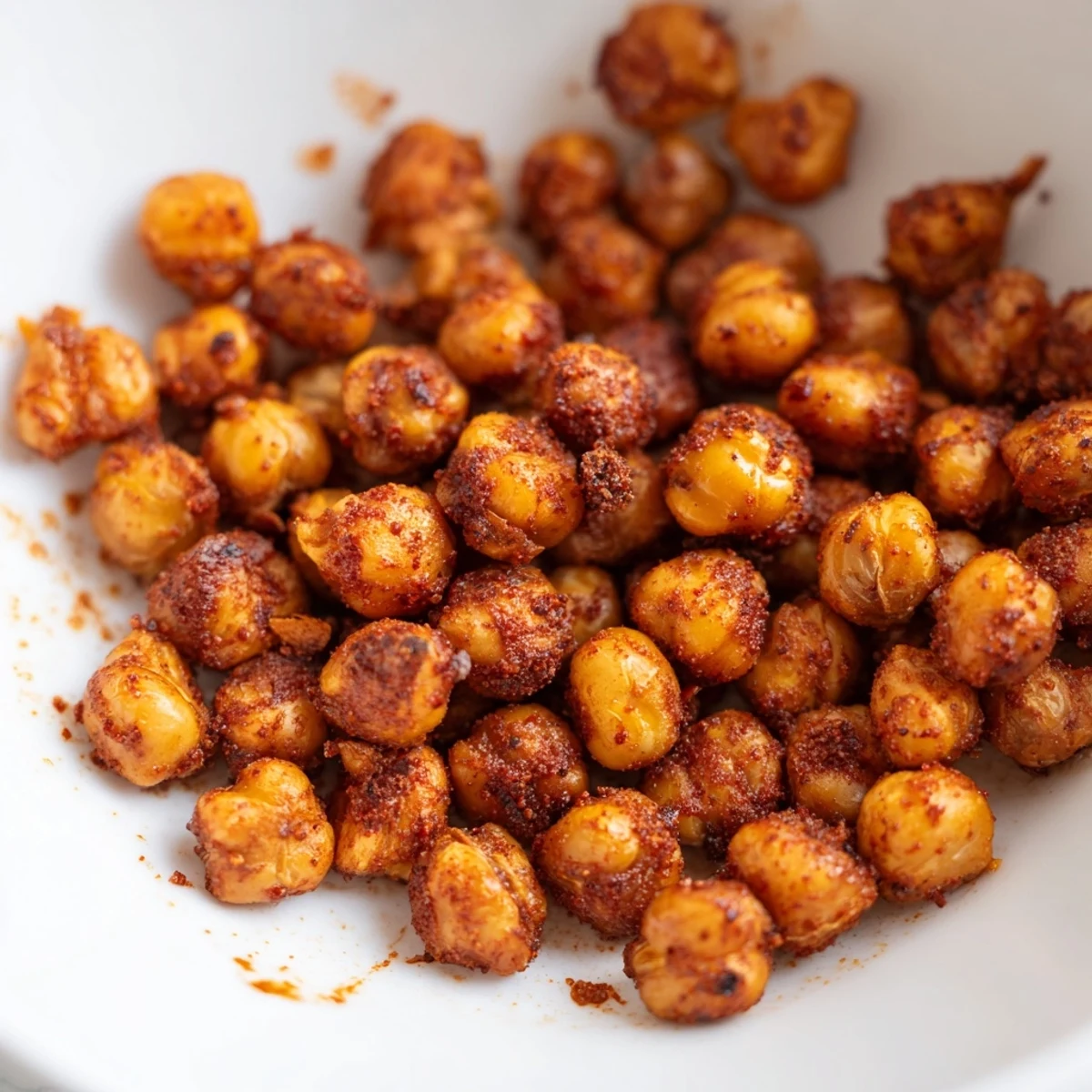 A close-up of Cajun Spiced Roasted Chickpeas, tossed in a rustic bowl next to fresh herbs for garnish.