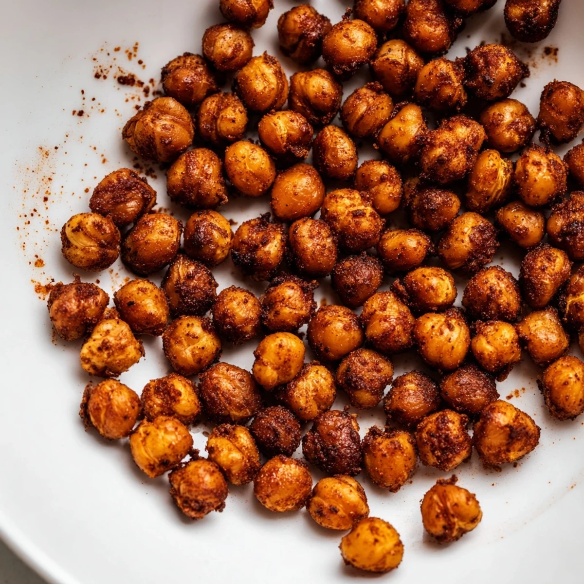 A serving of Cajun Spiced Roasted Chickpeas atop a vibrant salad, adding a crunchy, flavorful texture to the greens.