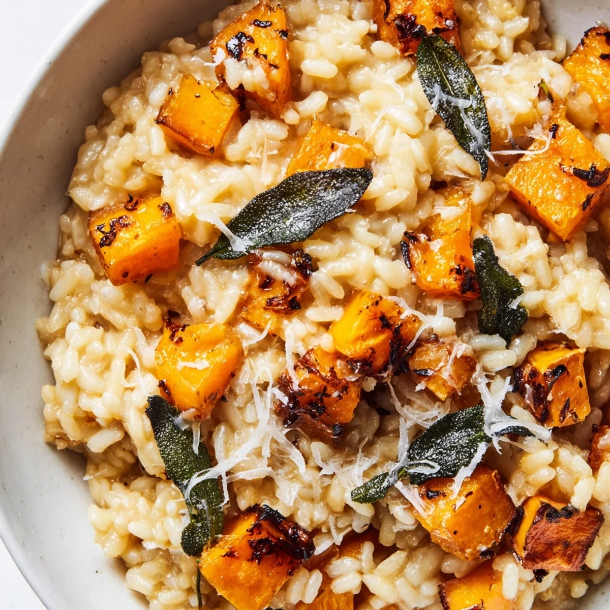 Slow-roasted squash adds sweet depth to this Winter Squash Risotto with Sage and Parmesan, finished with plenty of grated Parmesan.