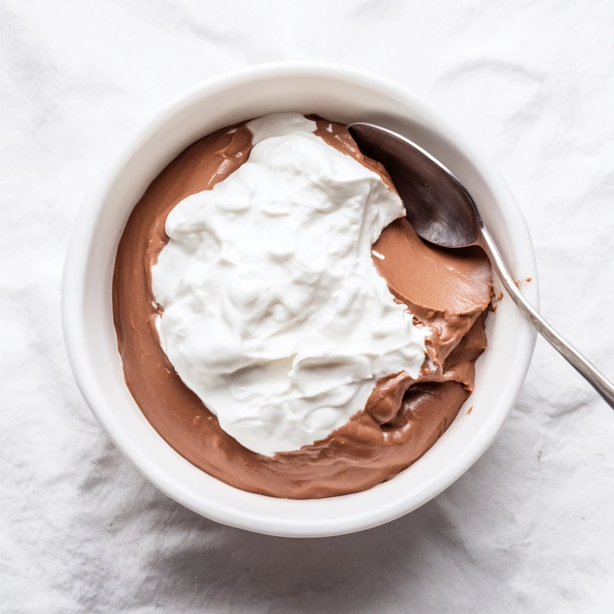Chilled chocolate pudding with whipped cream, garnished with chocolate shavings, ready to enjoy.