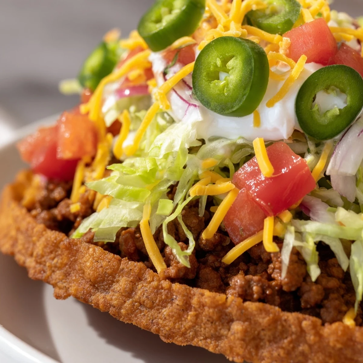 Crispy hard beef tacos filled with seasoned meat, fresh lettuce, diced tomatoes, and melty cheddar cheese, served with lime wedges.