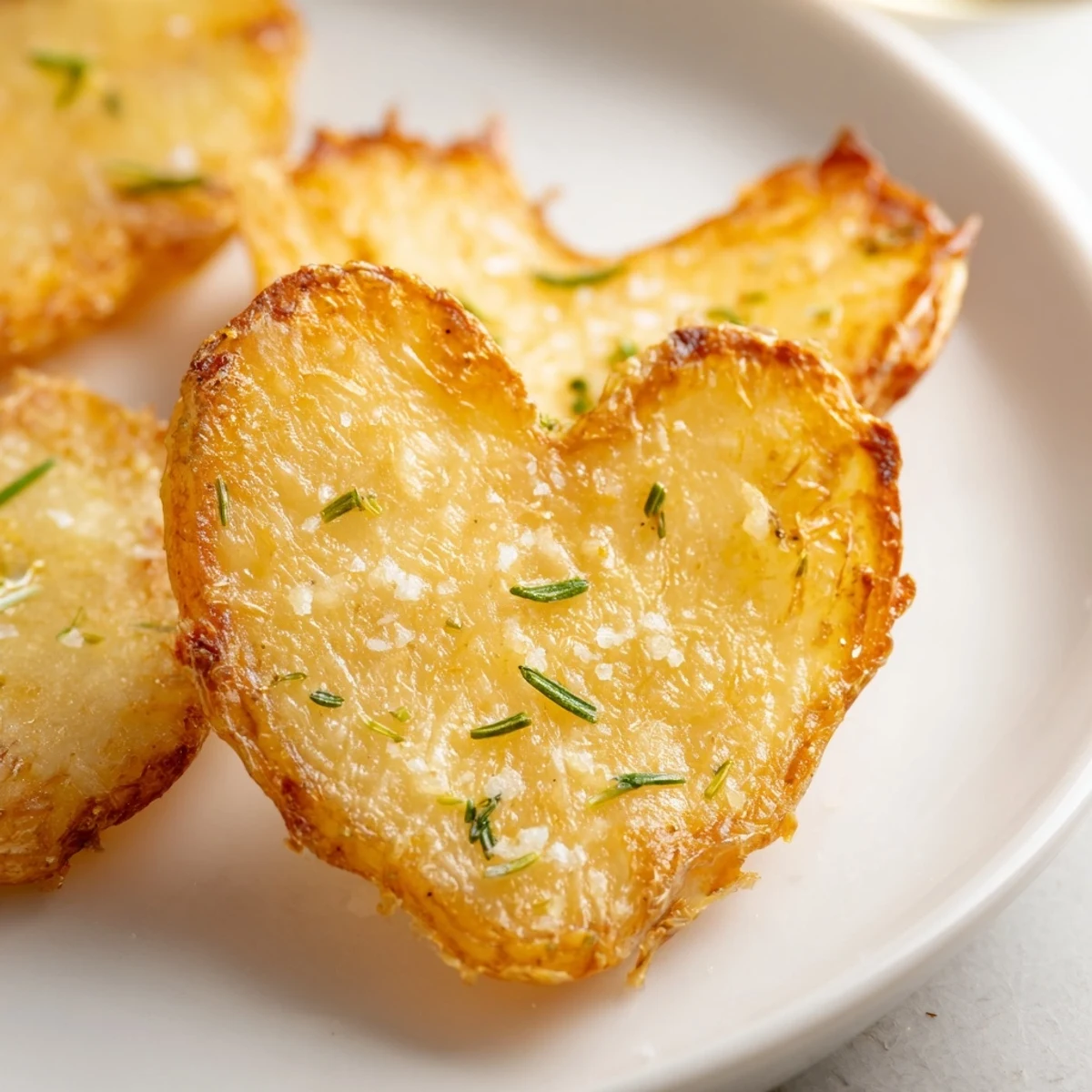Freshly roasted heart shaped potatoes with rosemary garnish, plated with ketchup and aioli dipping sauces.