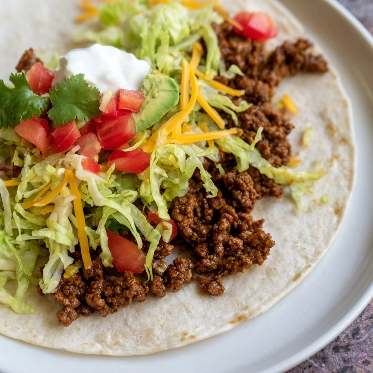 Freshly cooked ground beef simmering in a vibrant homemade taco seasoning, ready for warm flour tortillas.