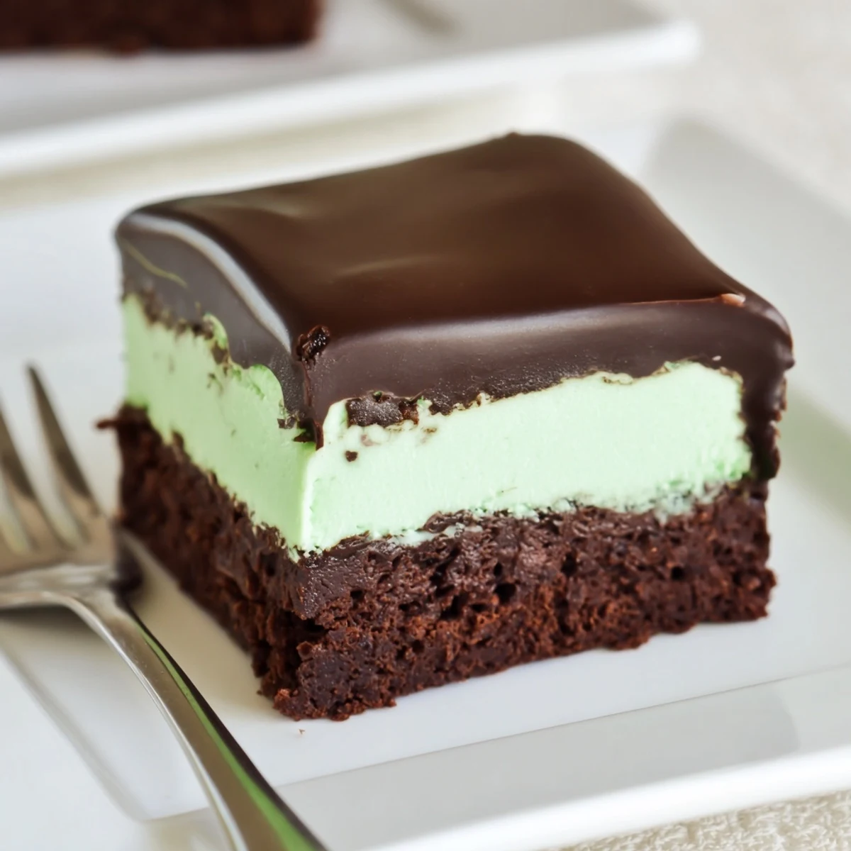 Decadent Shamrock Mint Brownies cut into squares, ready to serve with a glass of cold milk.