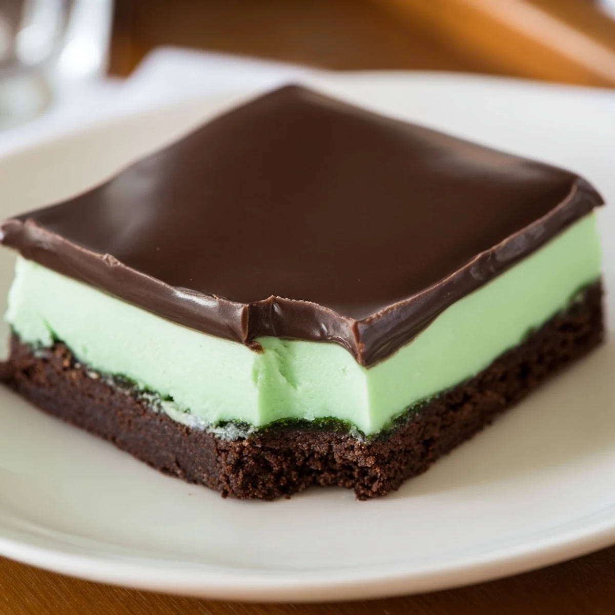 Festive Shamrock Mint Brownies with Chocolate Ganache are cut into squares, revealing a fudgy interior and rich, glossy topping.
