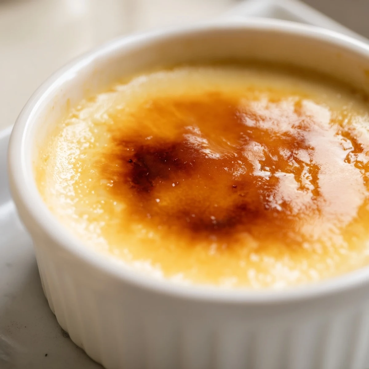 A close-up of Classic Baked Milk Pudding, its silky custard texture glistening under soft light.
