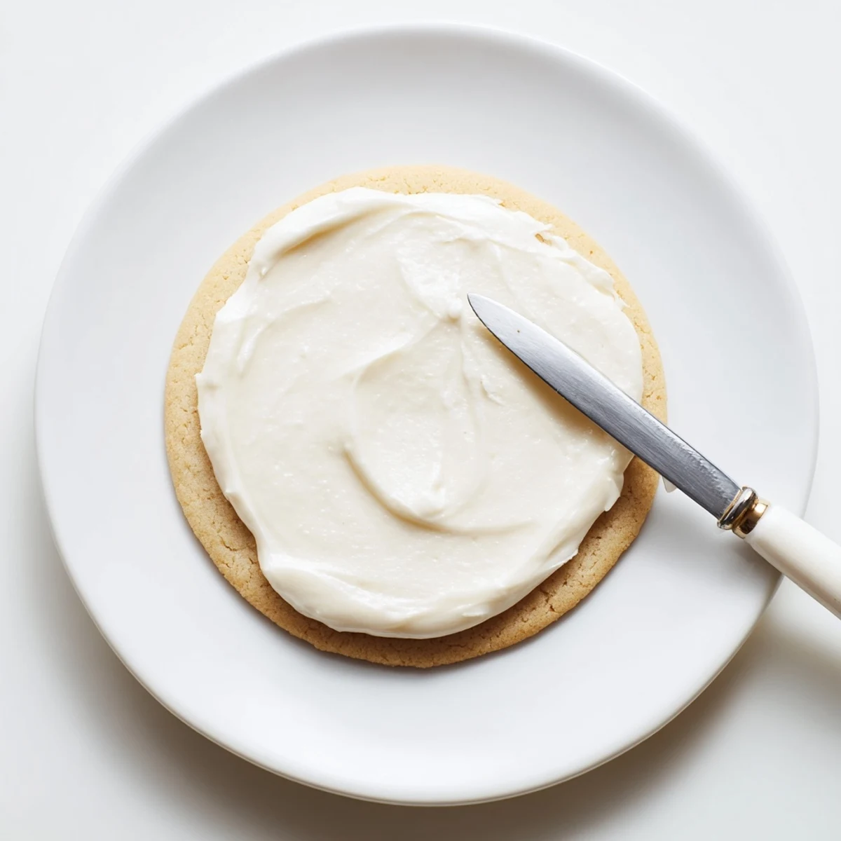 Close-up of Easy Sugar Cookie Frosting being piped onto sugar cookies, with colorful sprinkles nearby for decoration.