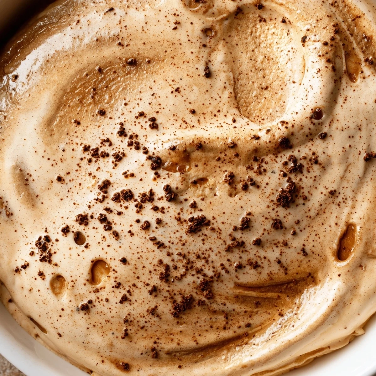 Vietnamese Coffee Ice Cream is scooped into a cone, revealing bold coffee flecks and a smooth, sweet condensed milk base.