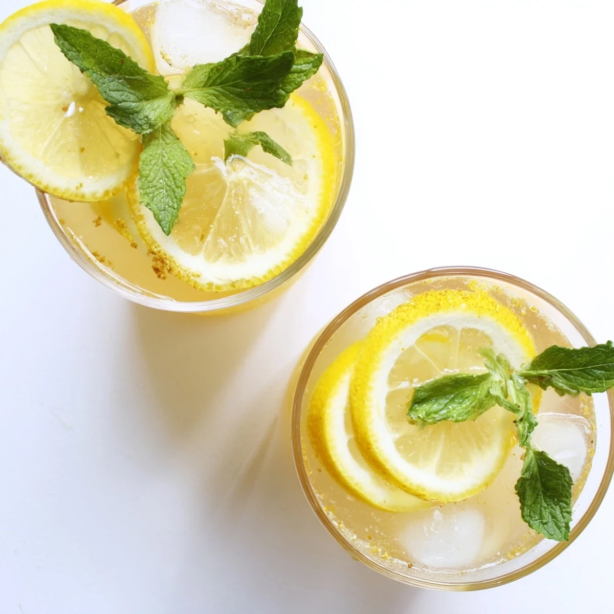 A chilled Easy Limoncello Mocktail in a clear glass, garnished with lemon wheels and mint, ready for a festive gathering.