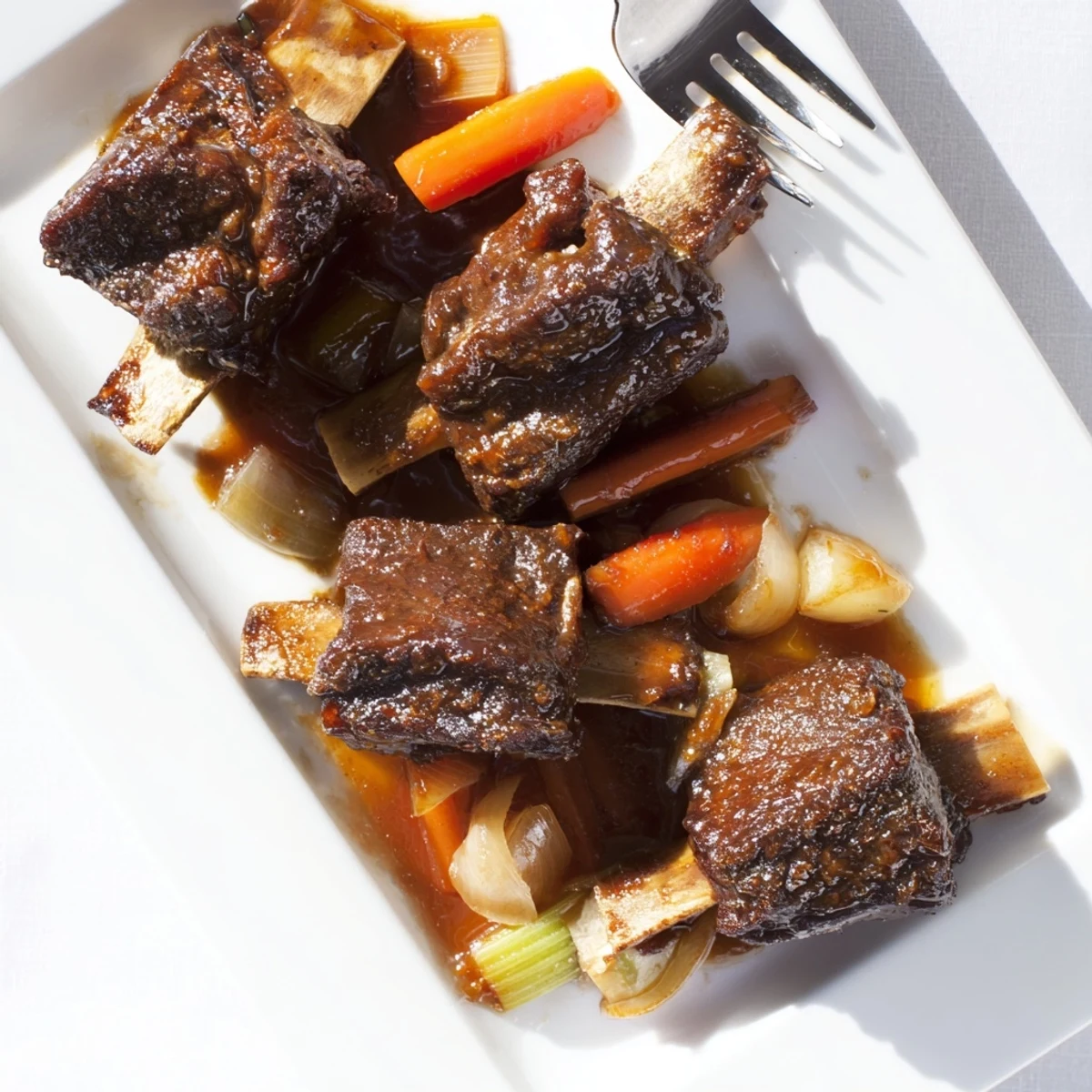 Tender maple bourbon glazed short ribs coated in rich sticky caramelized sauce