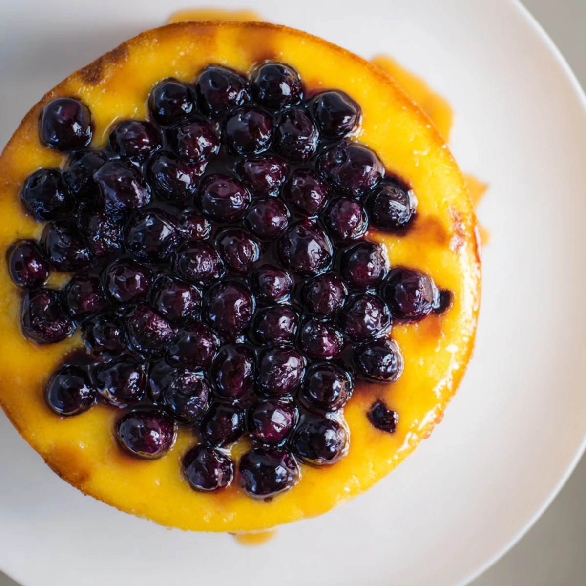 Moist blueberry upside down cake slice revealing juicy purple berries and tender vanilla crumbs