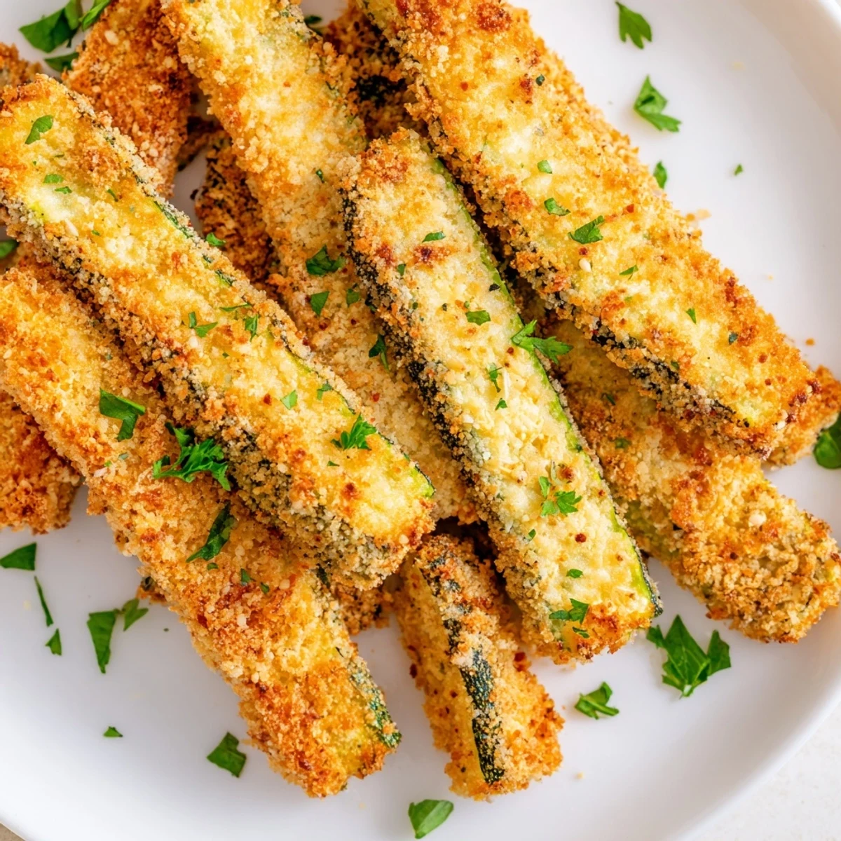 Plate of golden crispy baked keto zucchini fries perfect for healthy gluten-free snacking