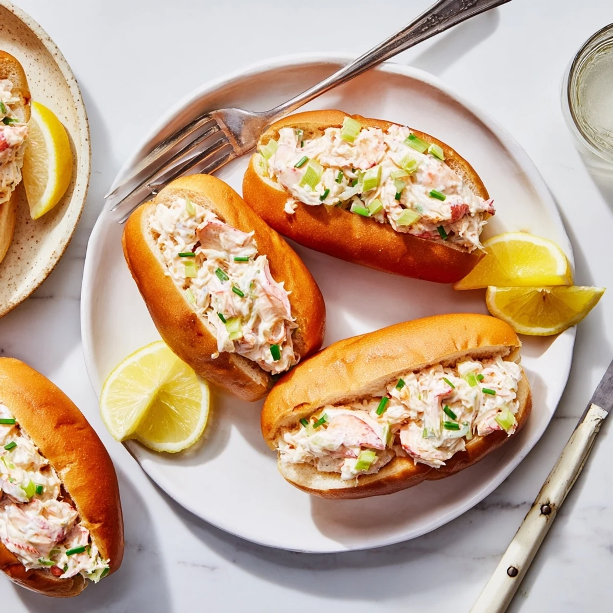 Golden toasted garlic butter rolls overflowing with creamy lobster filling and fresh herbs