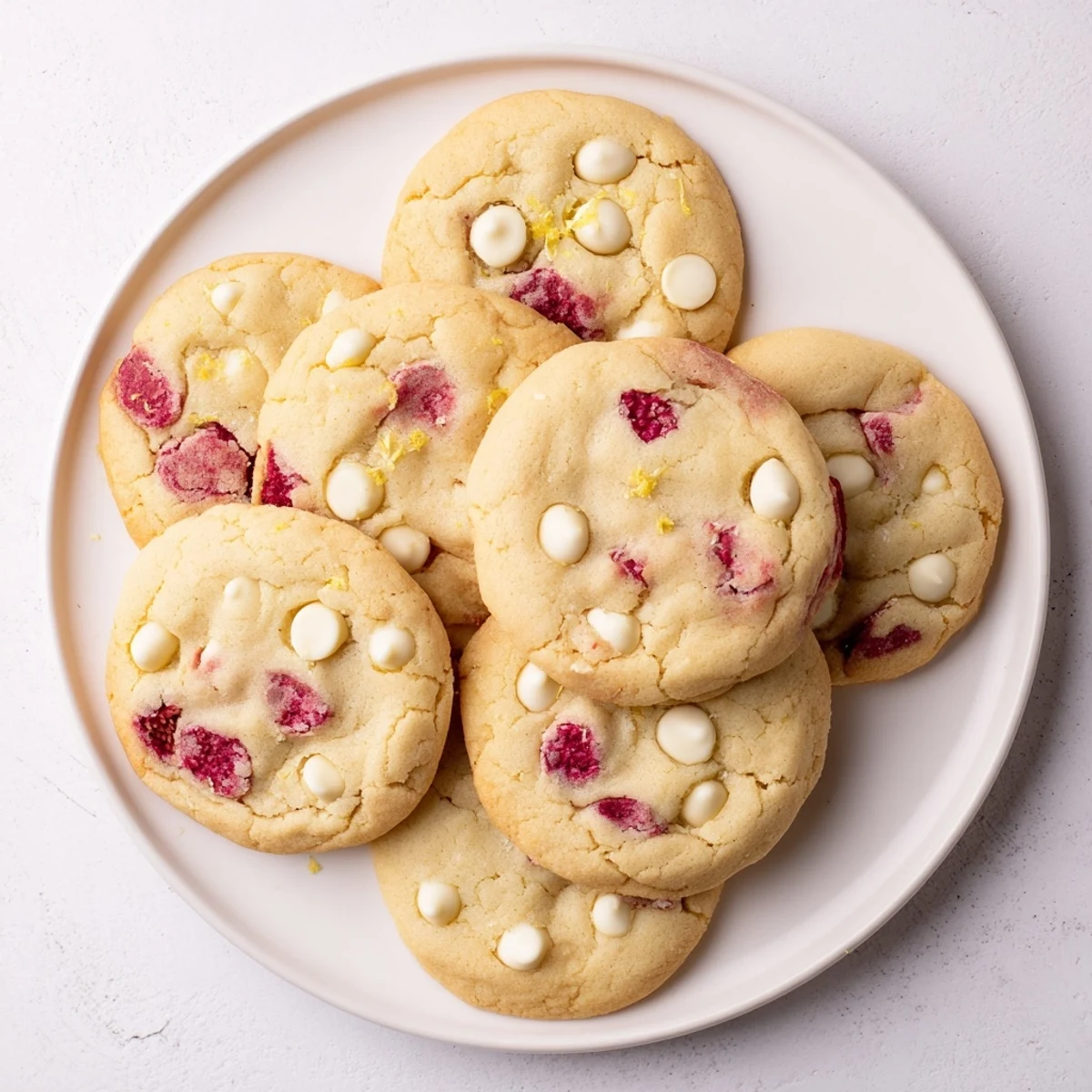 Golden lemon raspberry cookies with juicy red berries baked until lightly crisp on edges