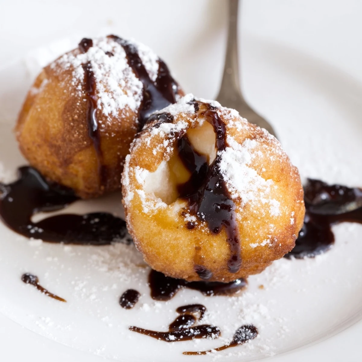 Perfectly fried deep fried marshmallows showing golden crispy batter with melty marshmallow center on serving platter