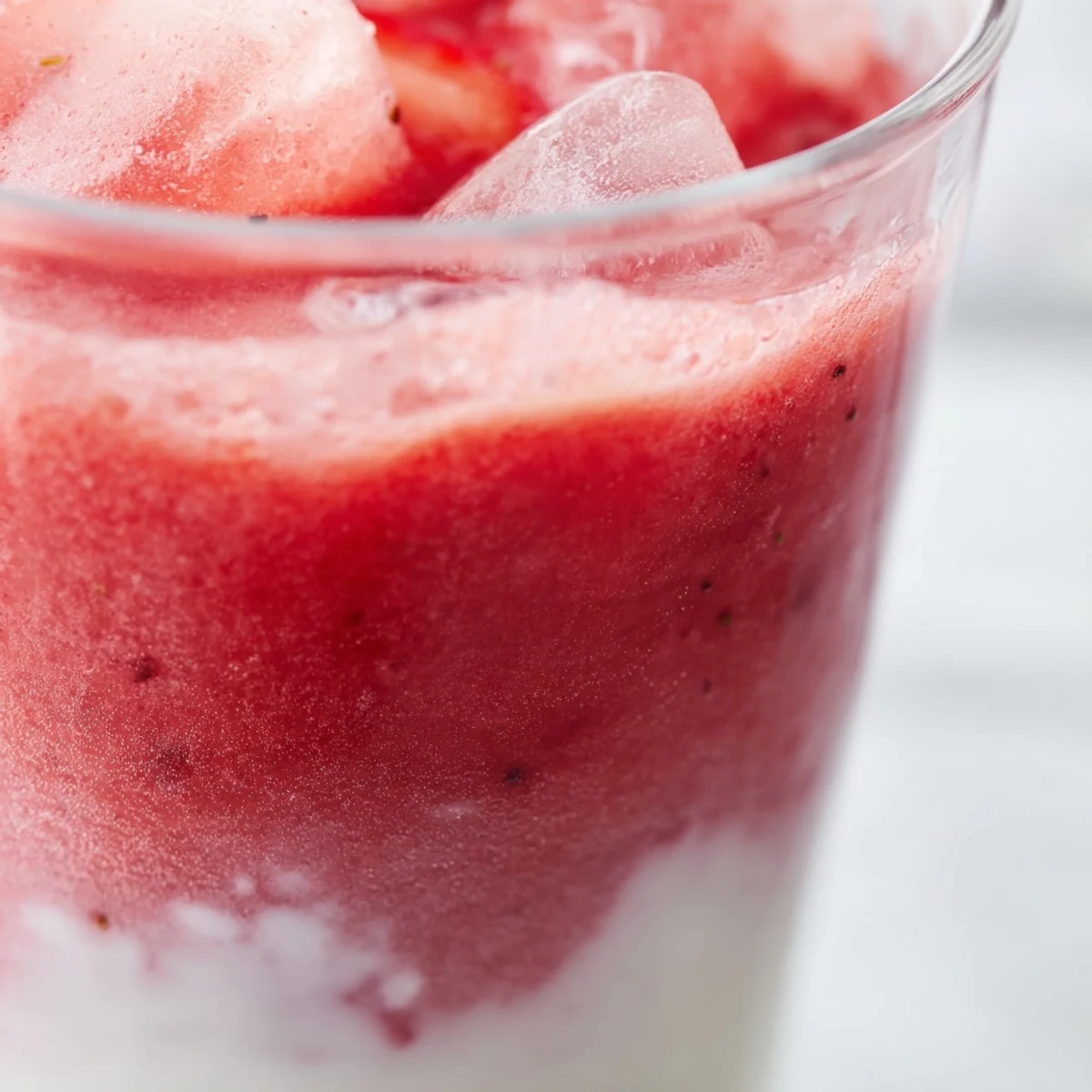 Garnished strawberry matcha latte with fresh strawberry slices and a bamboo whisk