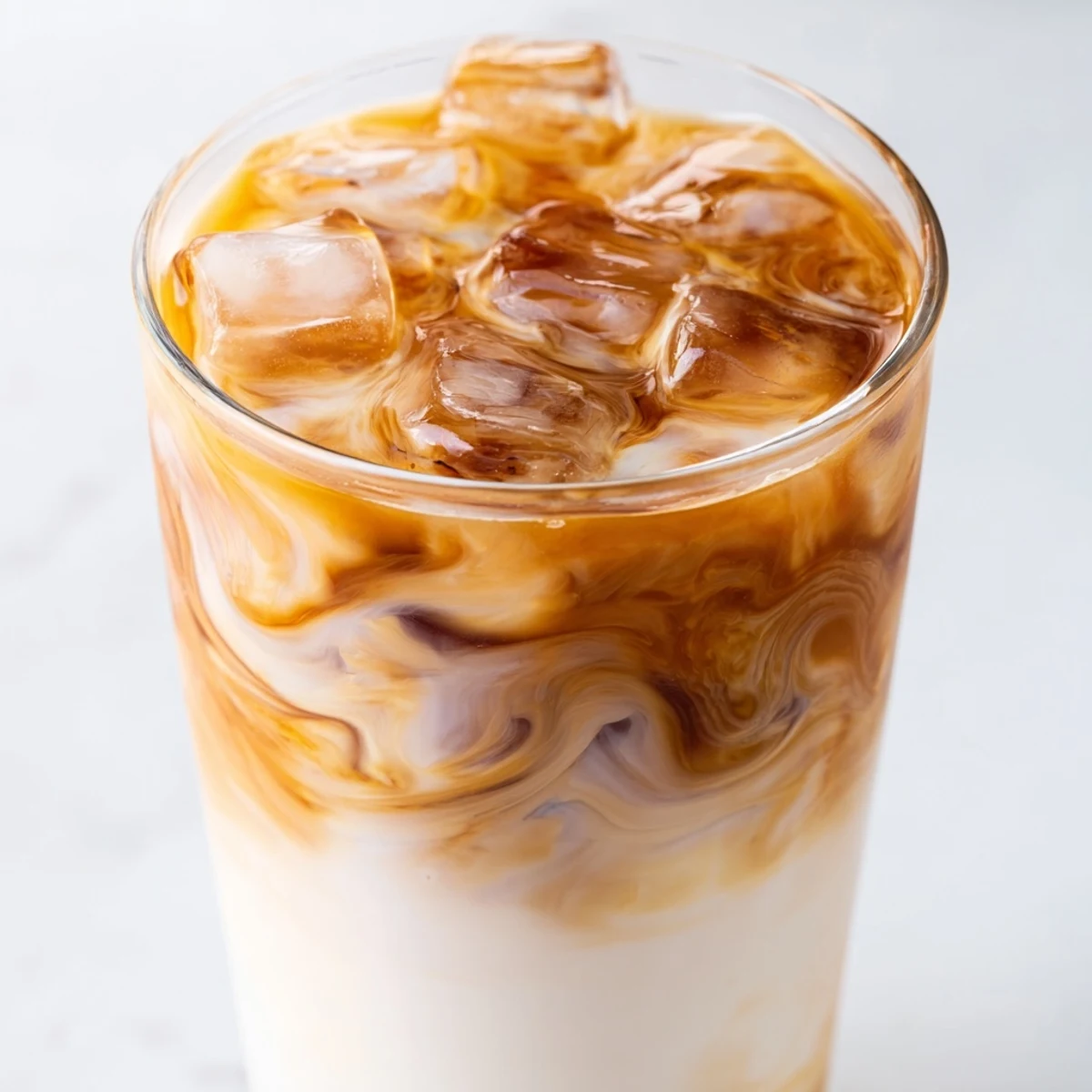 Creamy Japanese-style milk tea displaying caramel brown sugar hues and frothy white milk layering