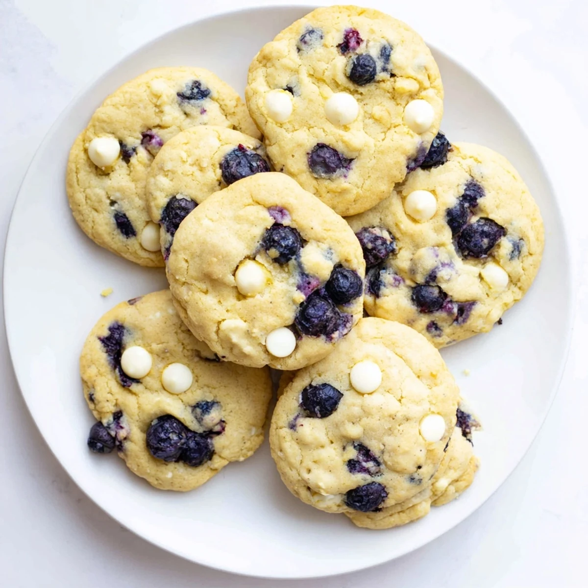 Soft homemade lemon blueberry cookies studded with juicy fruit bursting inside chewy dough