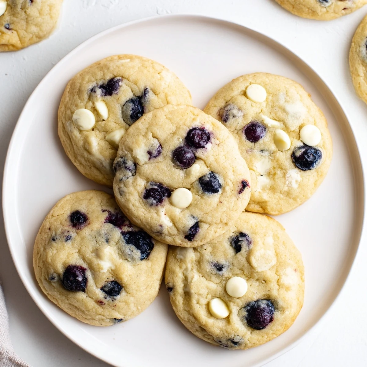 Fresh blueberry lemon cookies cooling on wire rack with golden slightly crisp edges
