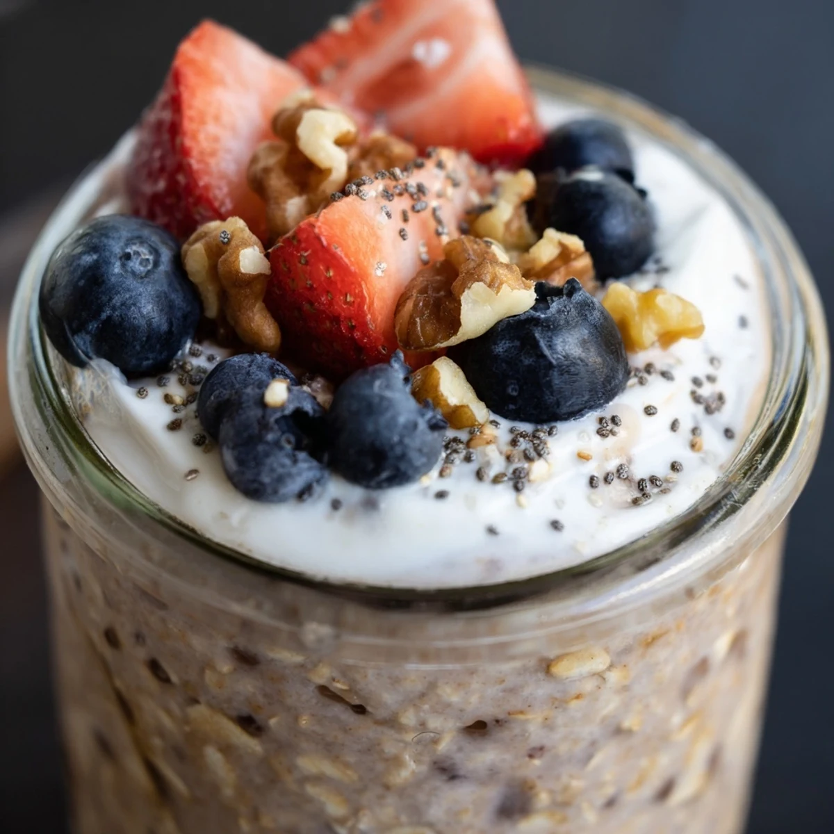 Spoon lifting thick vanilla brown sugar overnight oats from a white bowl