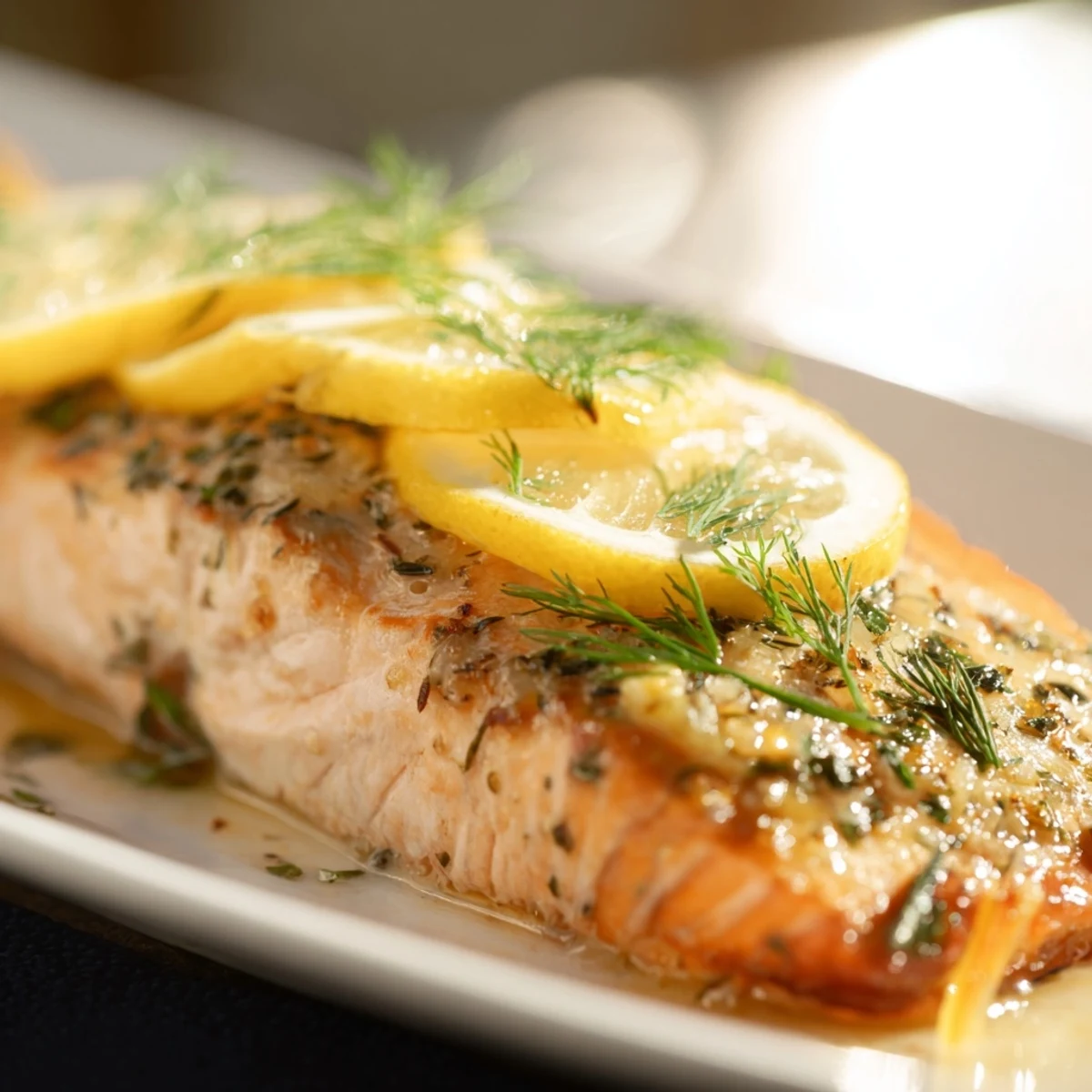 Tender oven baked salmon with zesty lemon and dill garnish ready for a healthy dinner