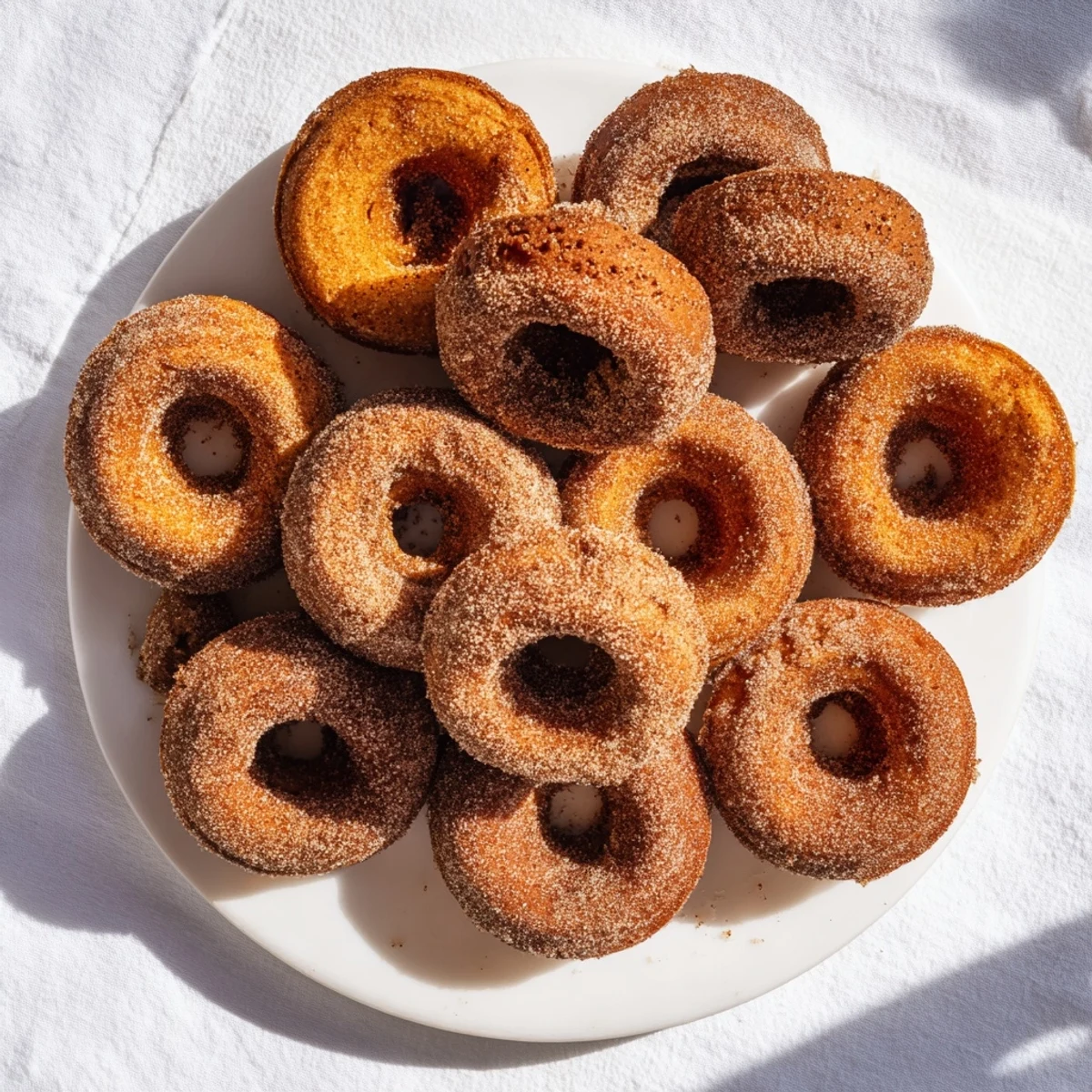 Fluffy fried pumpkin spice biscuit donuts drizzled with vanilla glaze and cinnamon coating