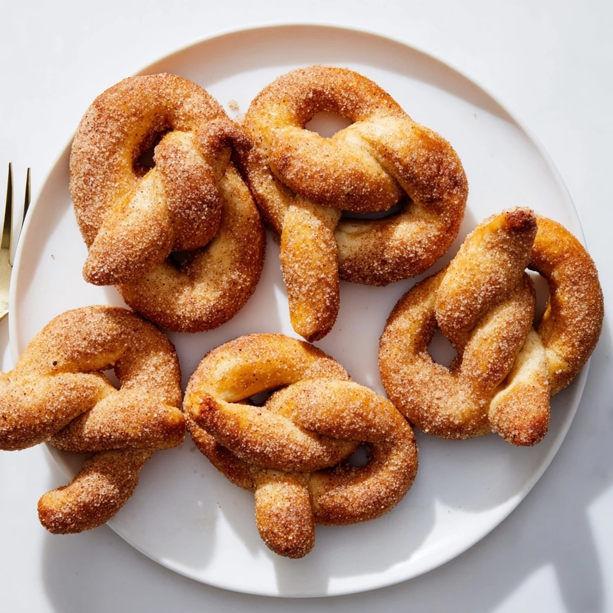 Freshly baked cinnamon sugar soft pretzels with glossy golden crusts and aromatic cinnamon sugar coating