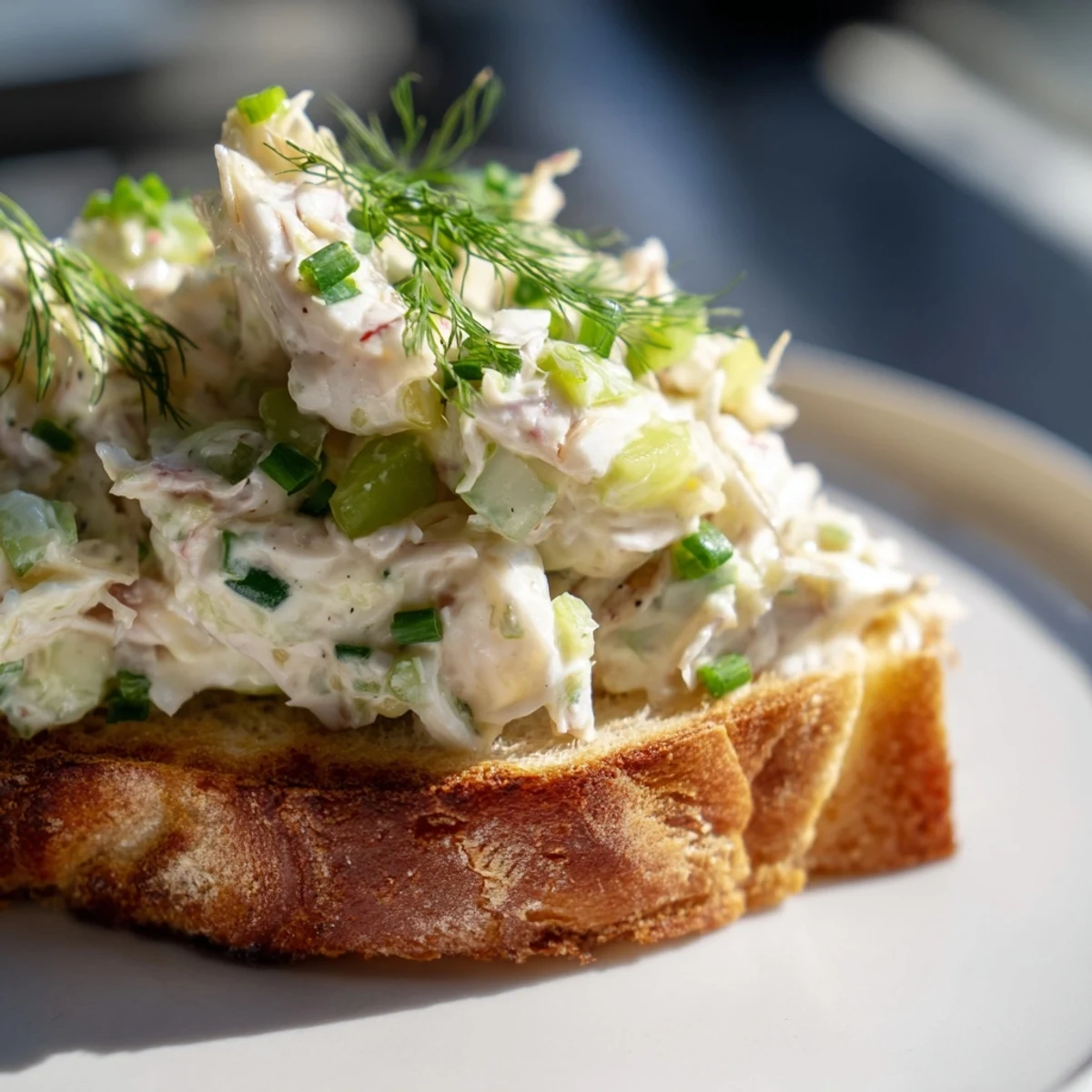 Warm crab toast appetizer served with lemon wedges on a white plate