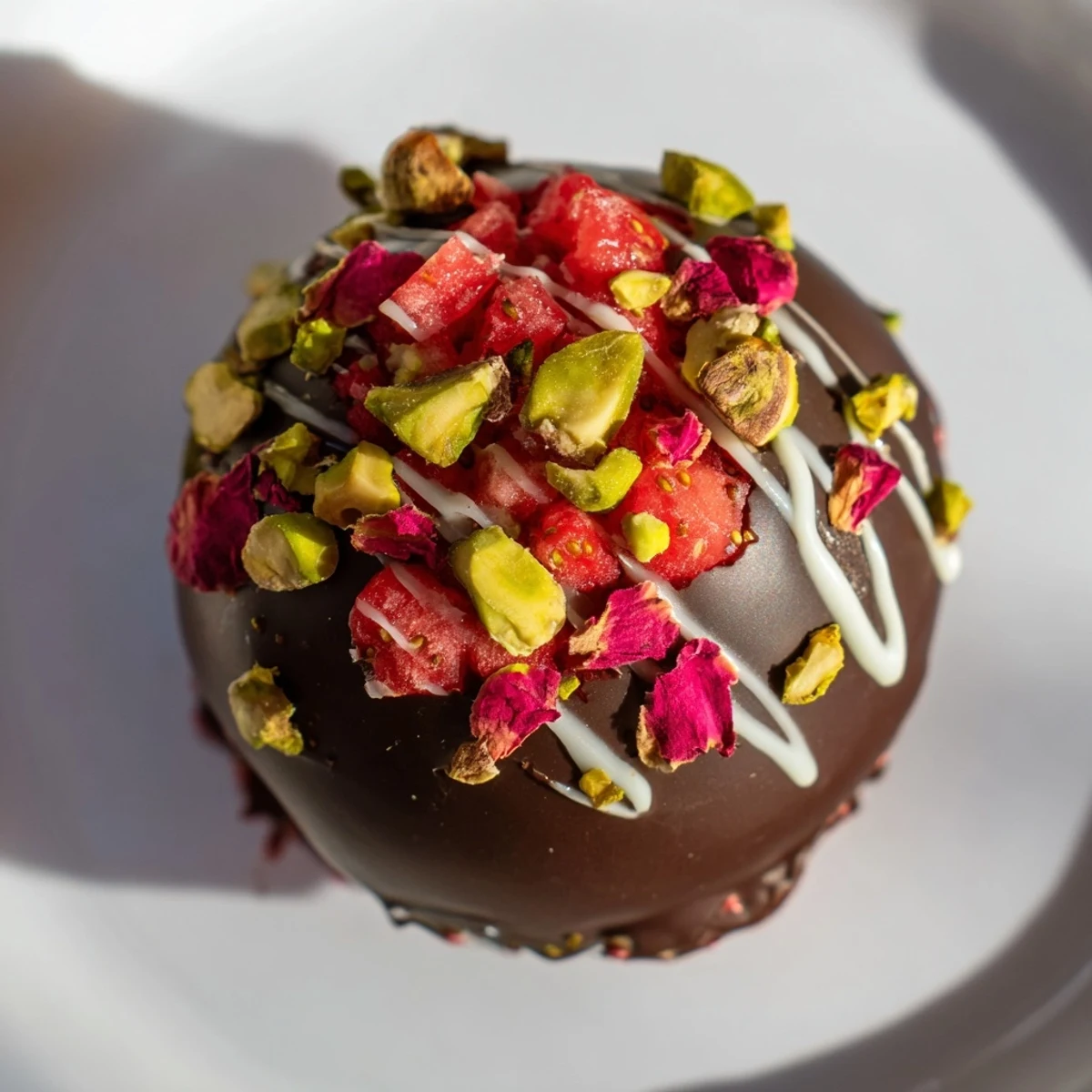 Decadent Dubai chocolate covered strawberry cups garnished with edible gold and rose petals for elegant desserts