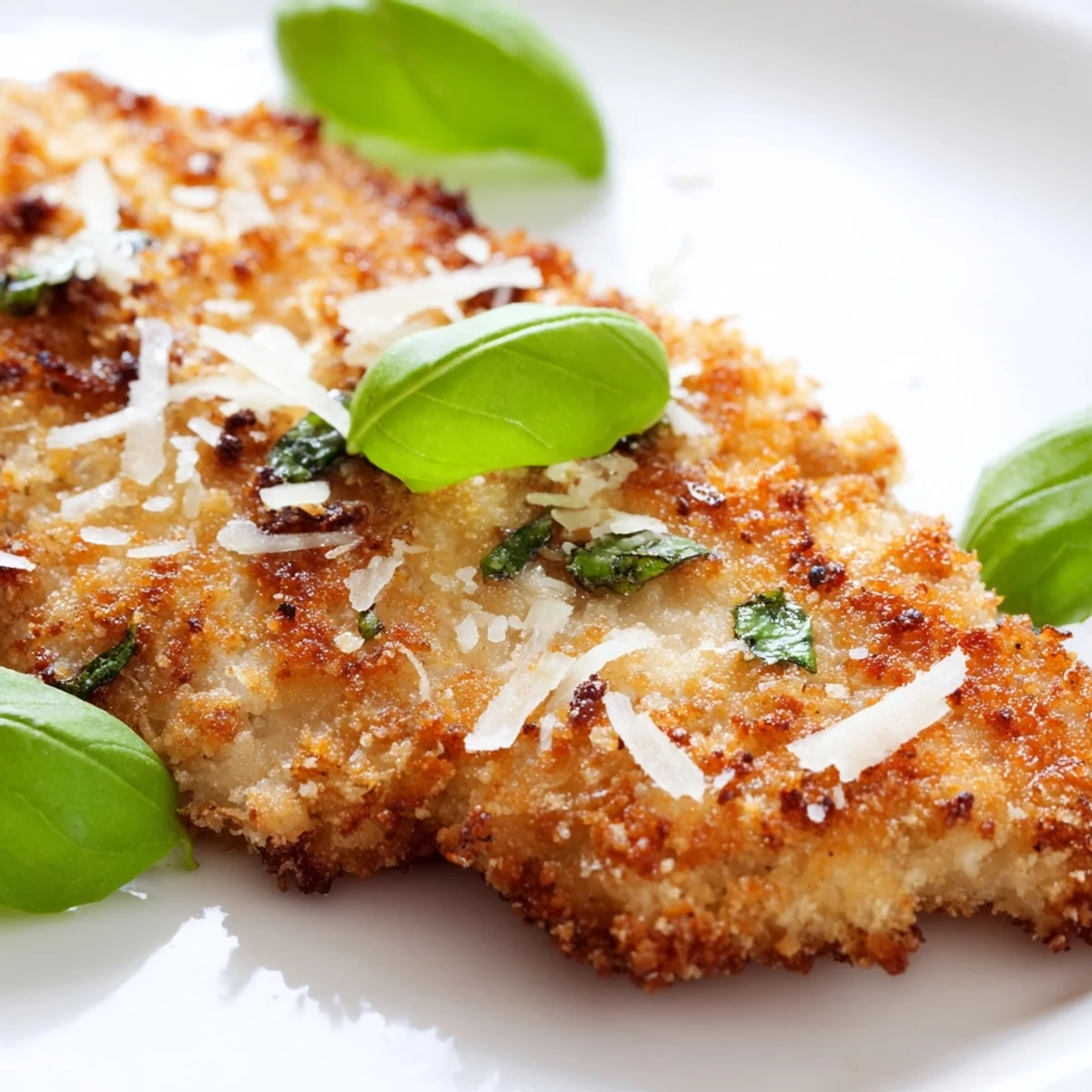 Crispy pan-fried chicken cutlets coated with Parmesan and fresh basil, perfect for easy weeknight dinners