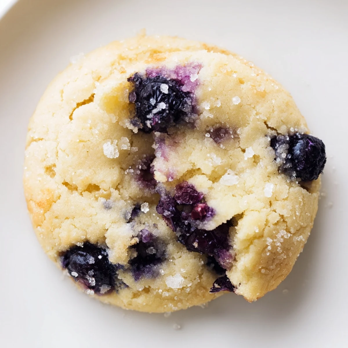 Cake-like blueberry muffin cookies dotted with purple berries and sprinkled with crunchy coarse sugar