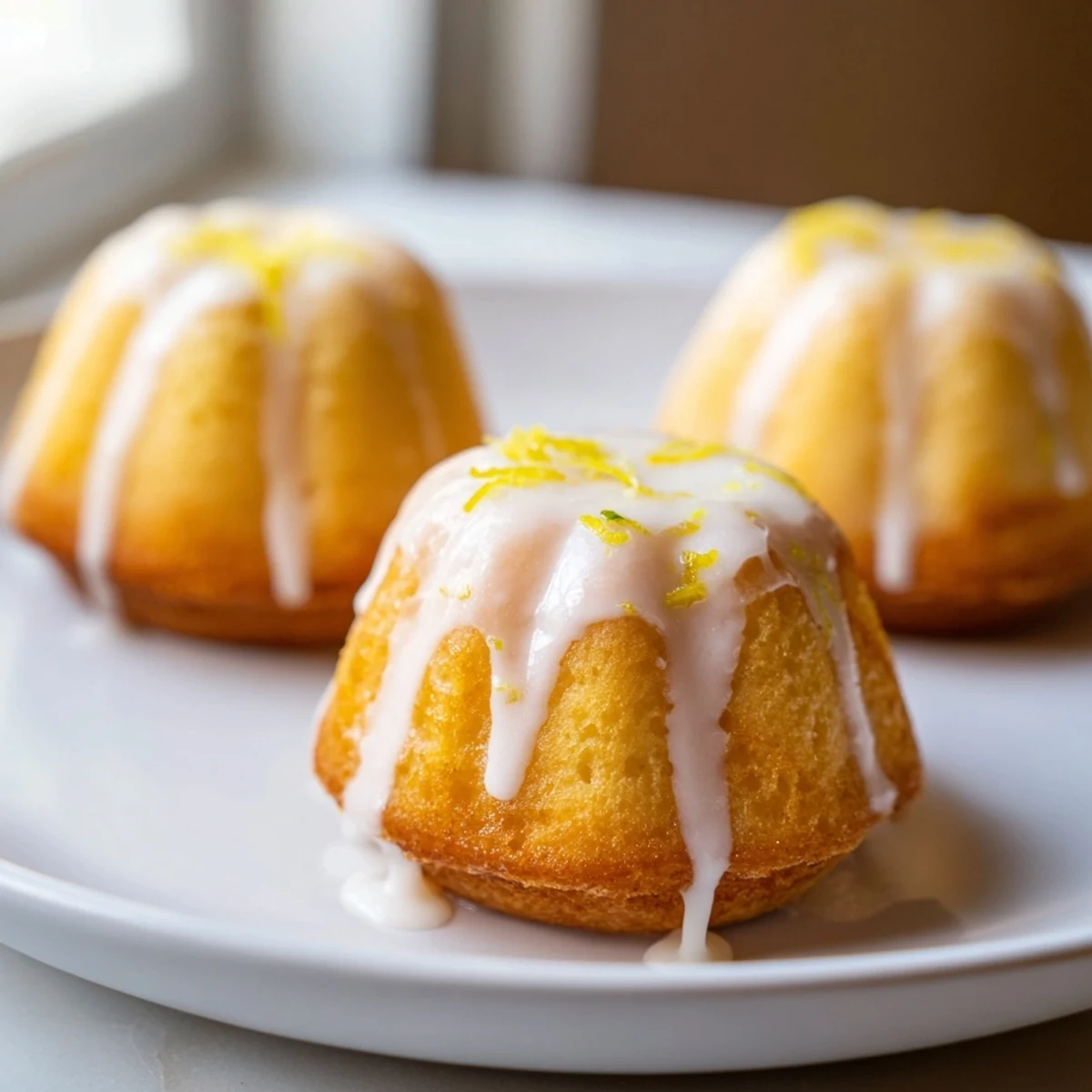 Moist mini lemon cakes topped with bright citrus icing and fresh zest