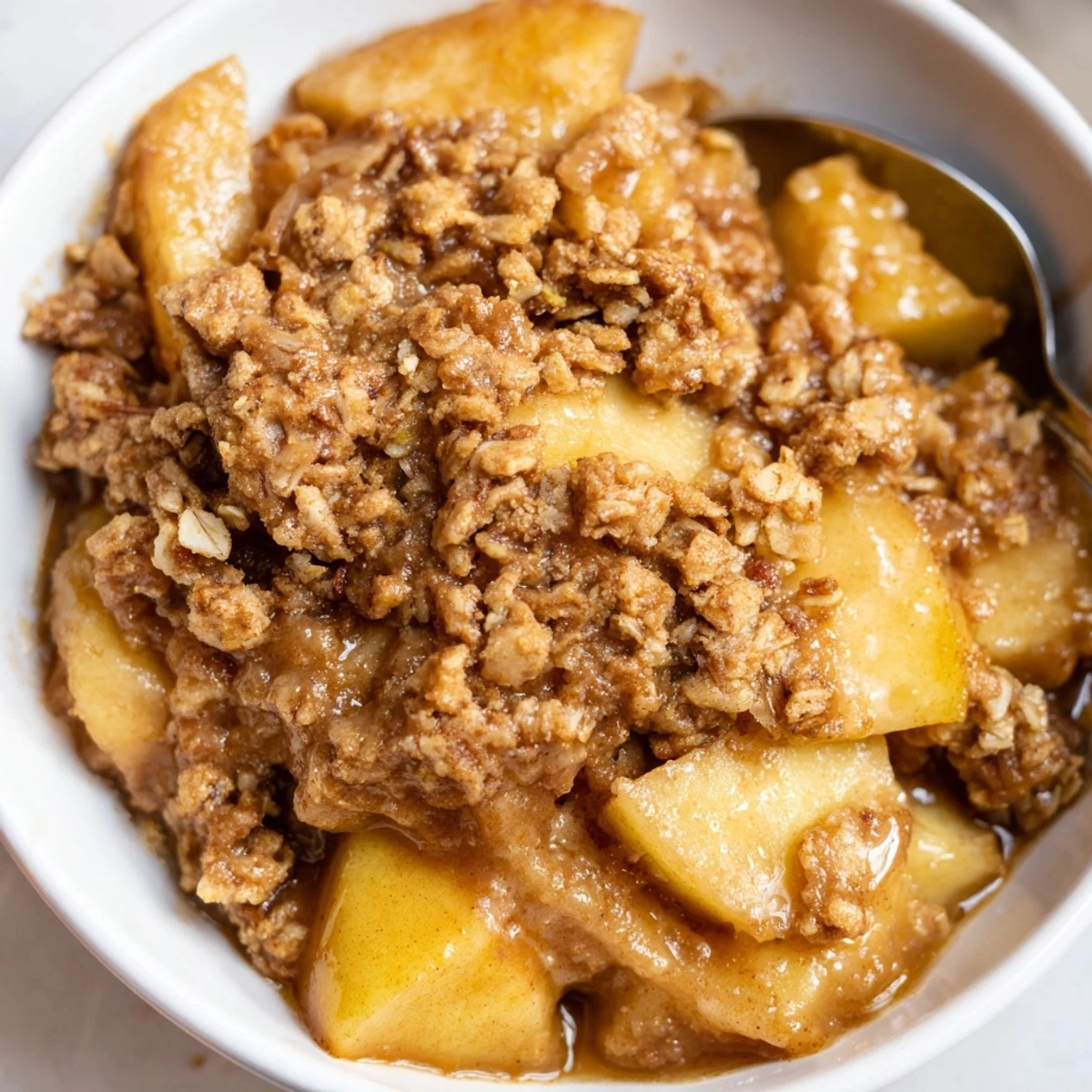 Golden oat topping over tender cinnamon apples in this easy Crockpot Apple Crisp