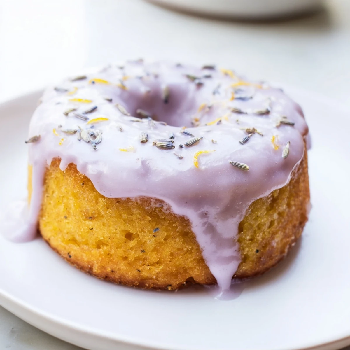 Golden mini lemon cakes with lavender glaze drizzled over tender crumb tops