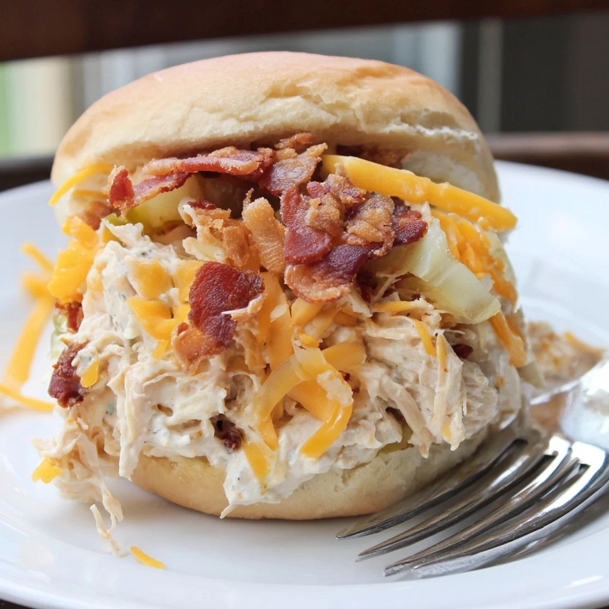 Crack Chicken Sandwiches piled high on brioche, creamy, bacon-studded, ready to serve