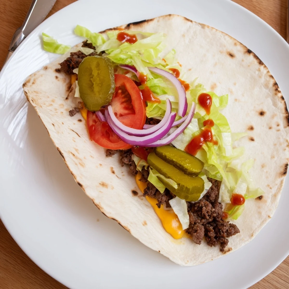 Smash Burger Tacos Recipe crispy browned beef, melted cheddar, fresh tomato
