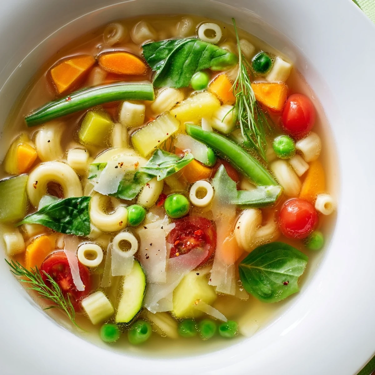A cozy Spring Minestrone Soup Recipe brimming with tender pasta and fresh herbs