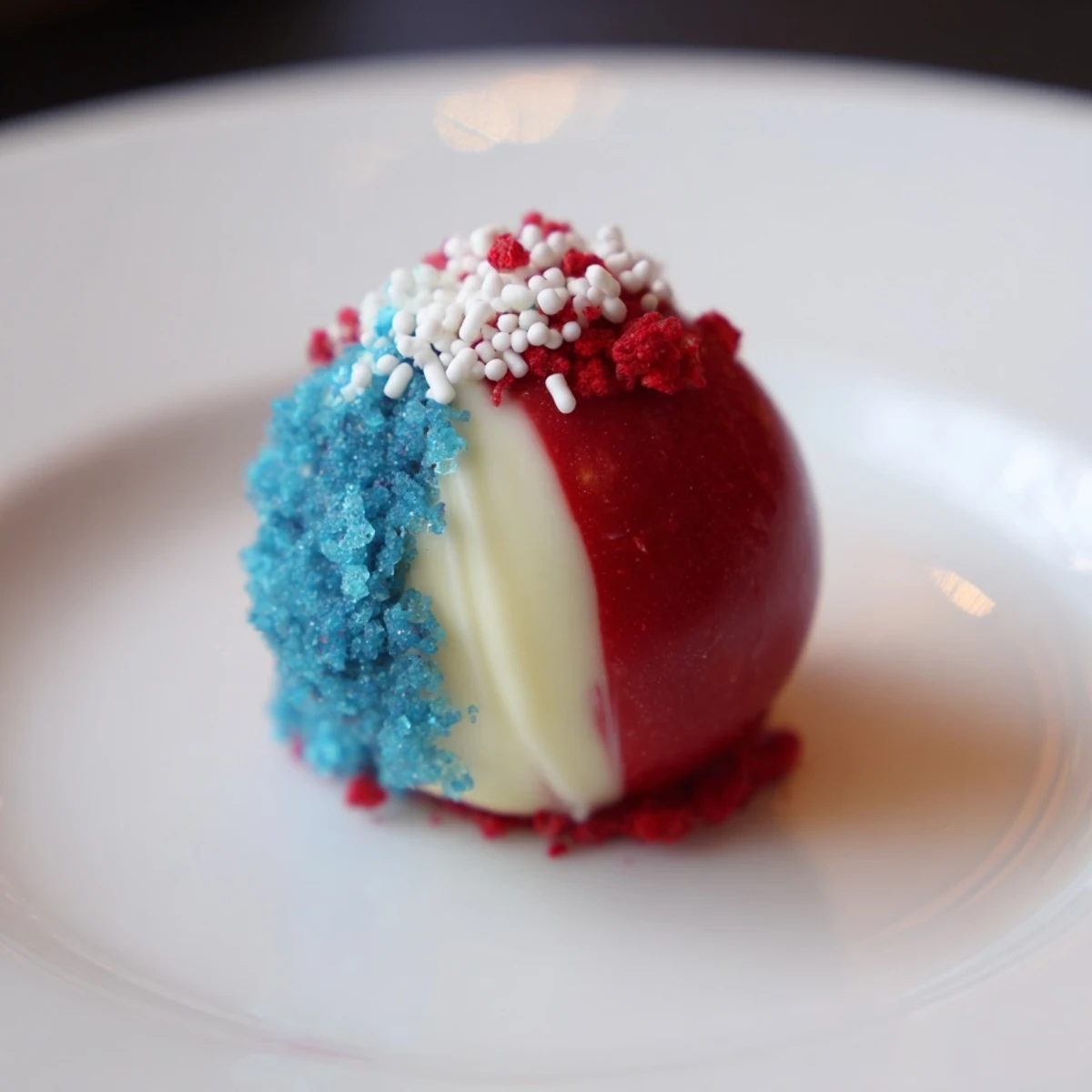 Of July Truffles Creamy And Patriotic dotted with red, white, blue sprinkles