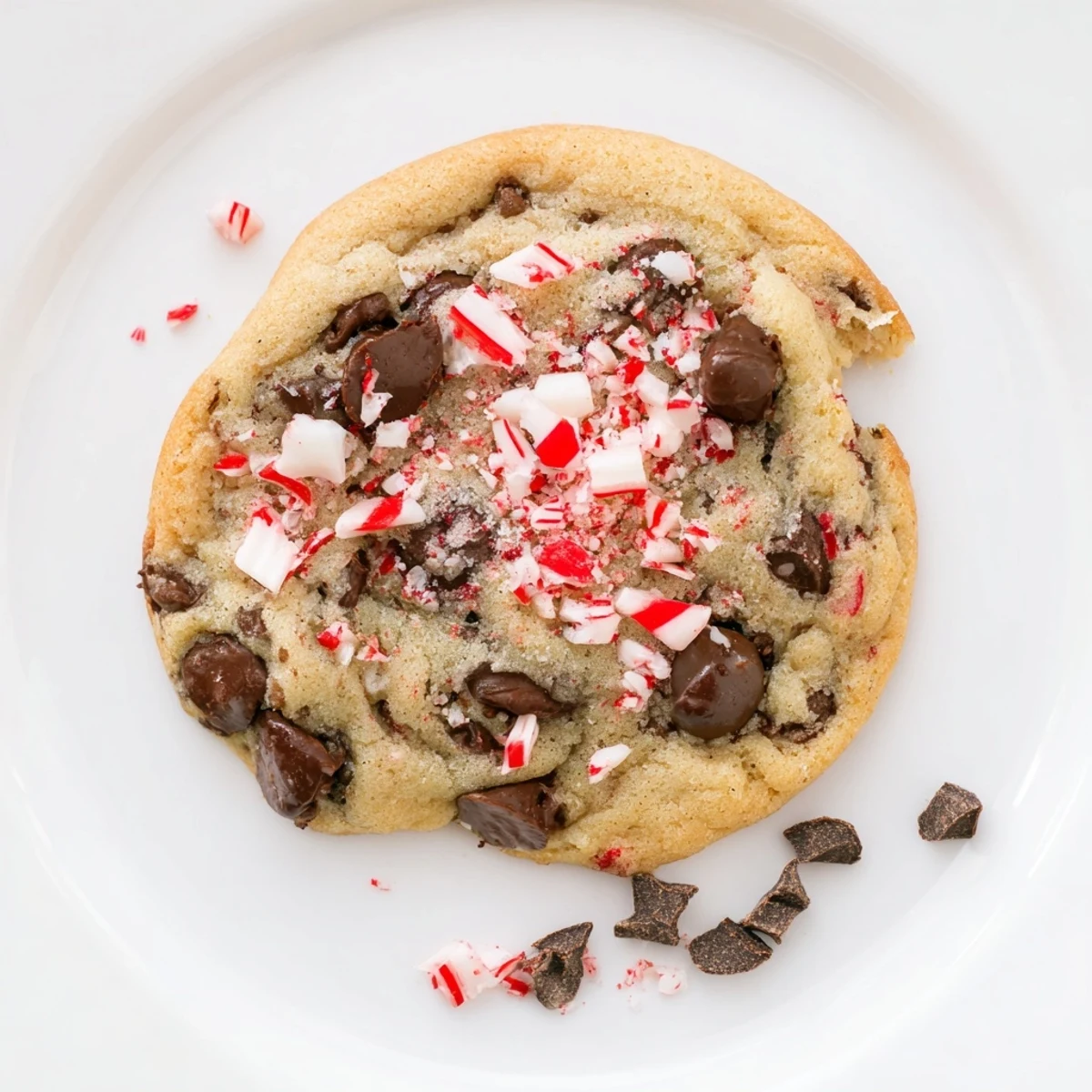 Peppermint Chocolate Chip Cookies fresh from oven, steaming, sprinkled with crushed peppermint