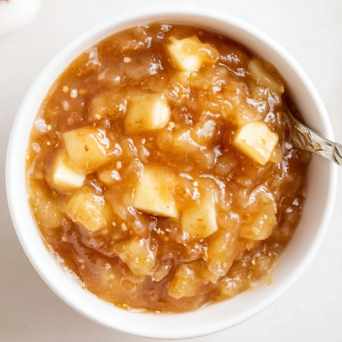 Fall Caramel Apple Jam spoon glistening amber on toasted sourdough, cinnamon aroma