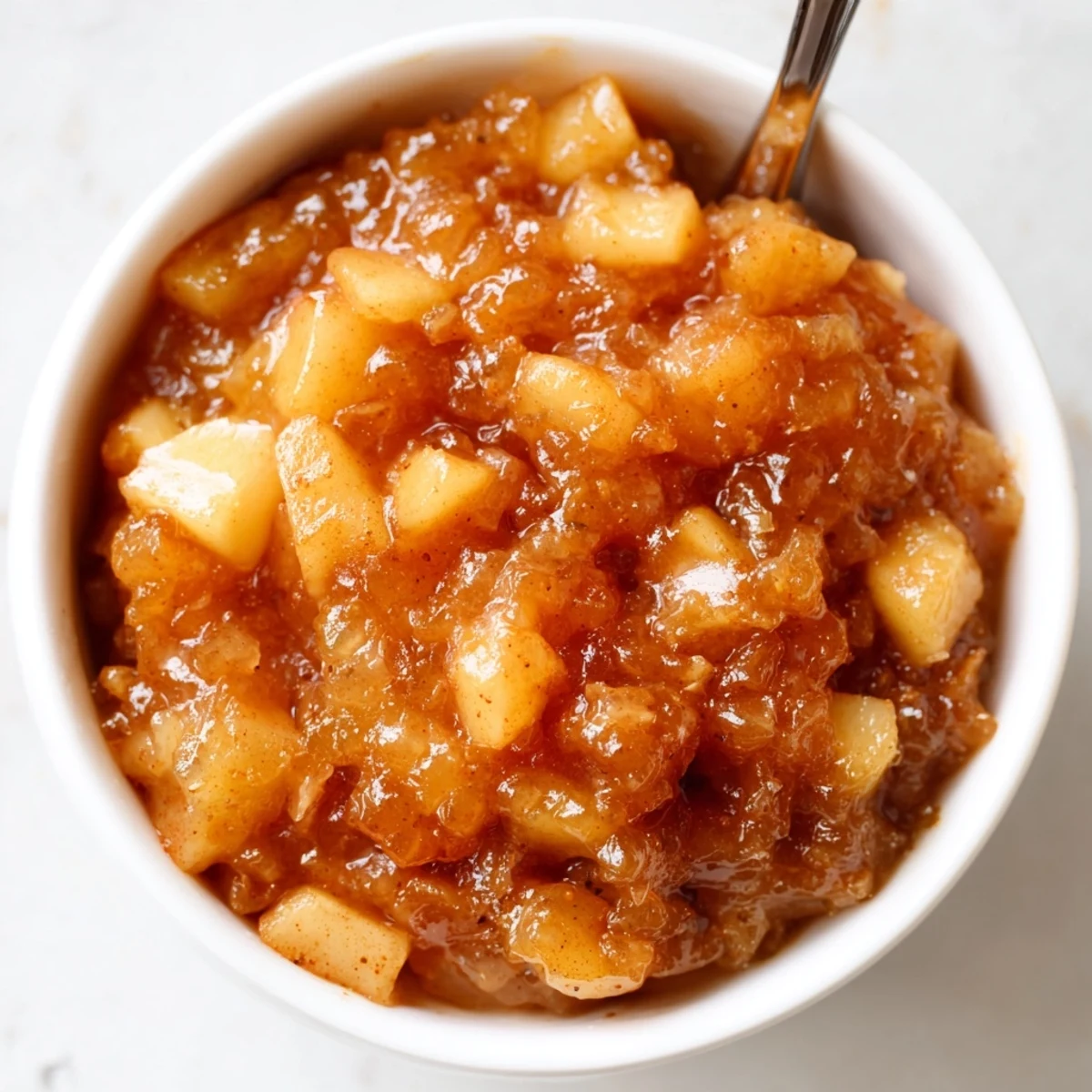 Jar of Fall Caramel Apple Jam with chunky apples, warm spice notes