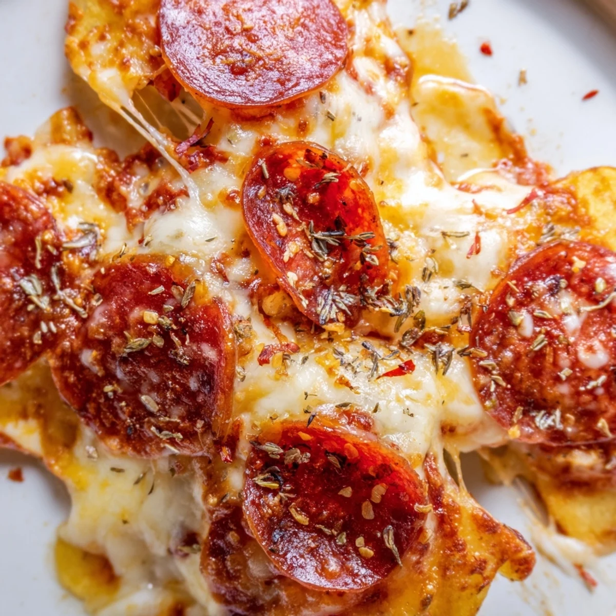 Baked pepperoni slices topped with gooey cheese and herbs, cooling into crunchy keto-friendly chips