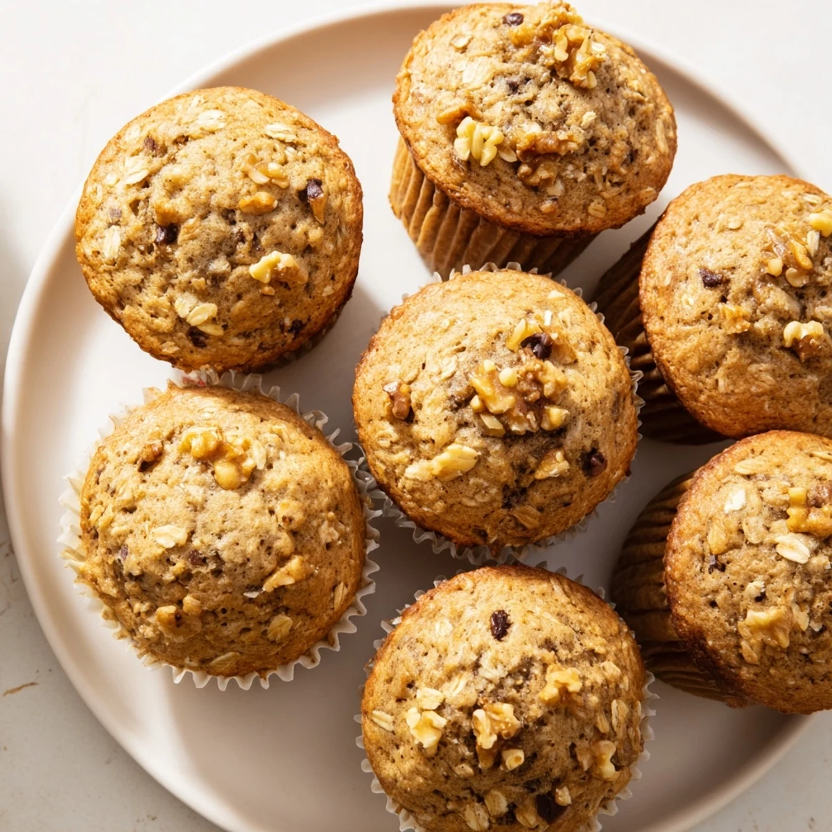 Batch of wholesome banana oatmeal muffins ready for healthy breakfast or snack time