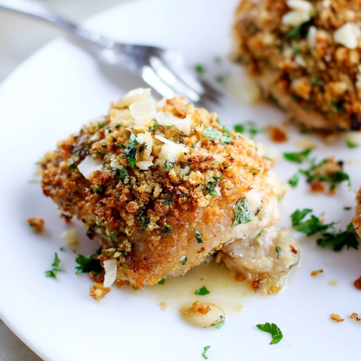 Golden Herb Crusted Chicken Thighs In Creamy Garlic Sauce with crispy golden skin