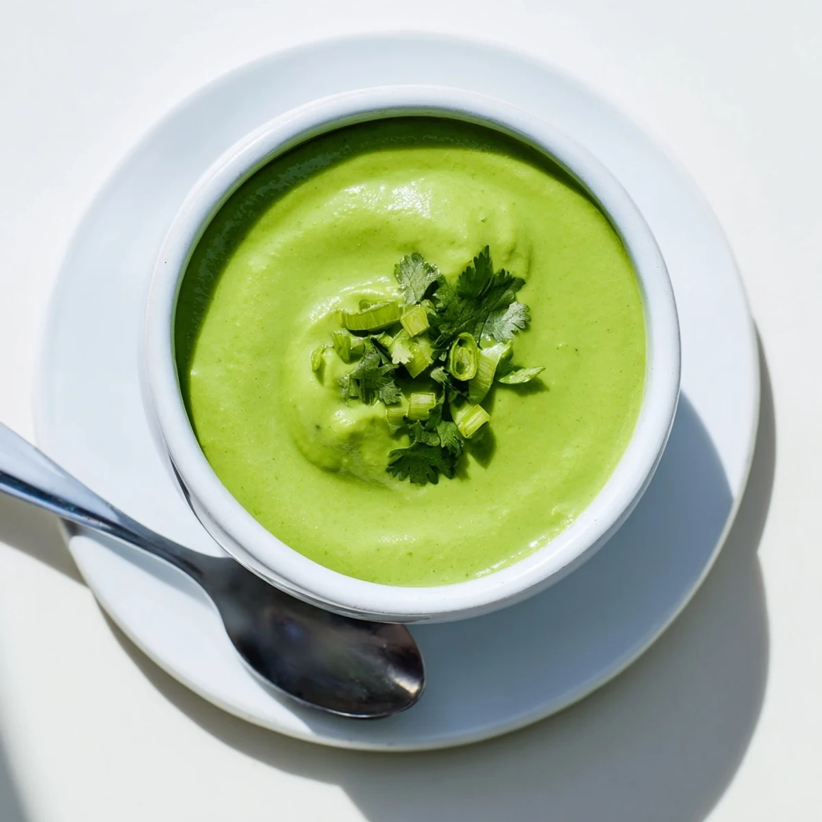 Creamy Peruvian green sauce aji verde drizzled over grilled chicken and vegetables