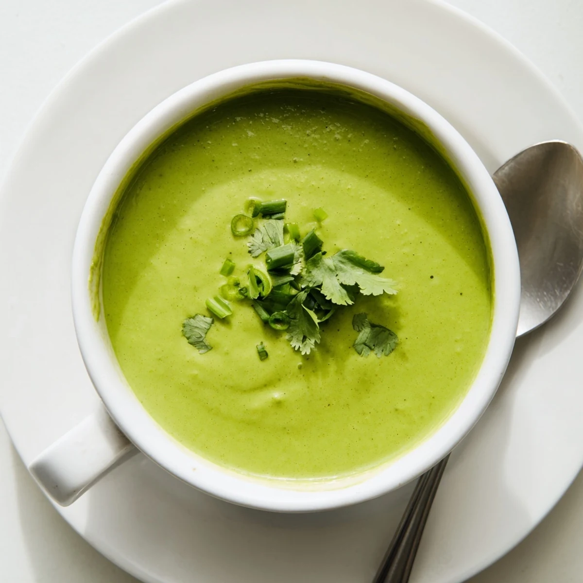 Bright green Peruvian aji verde dipping sauce served with tortilla chips and lime wedges