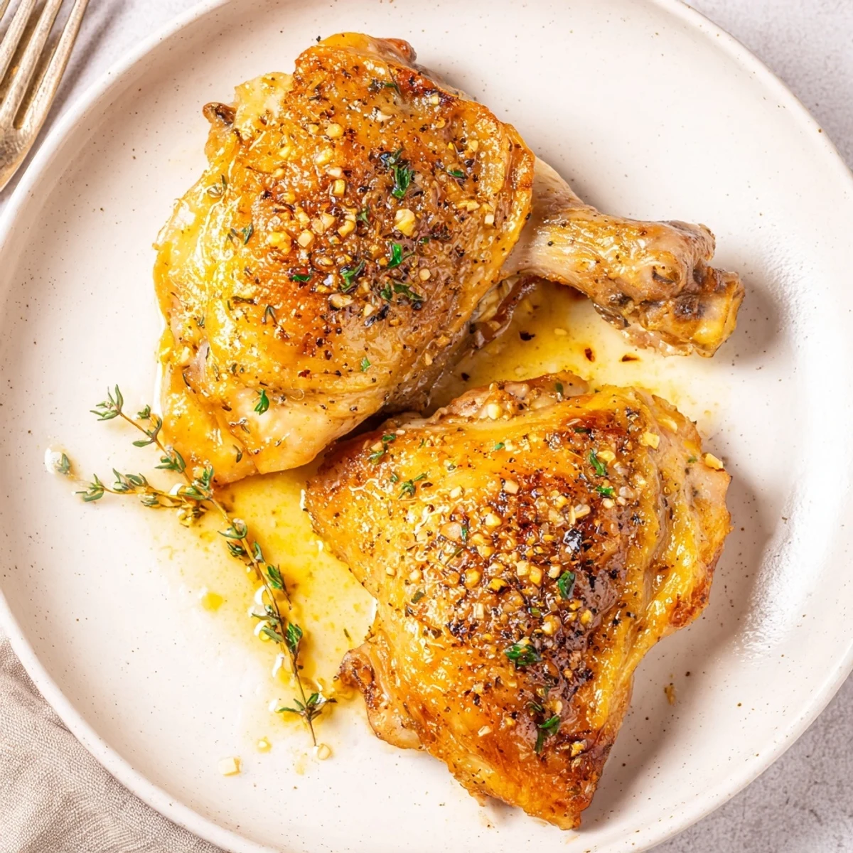Weeknight Lemon Pepper Chicken Thighs served with roasted potatoes, parsley, citrus aroma.