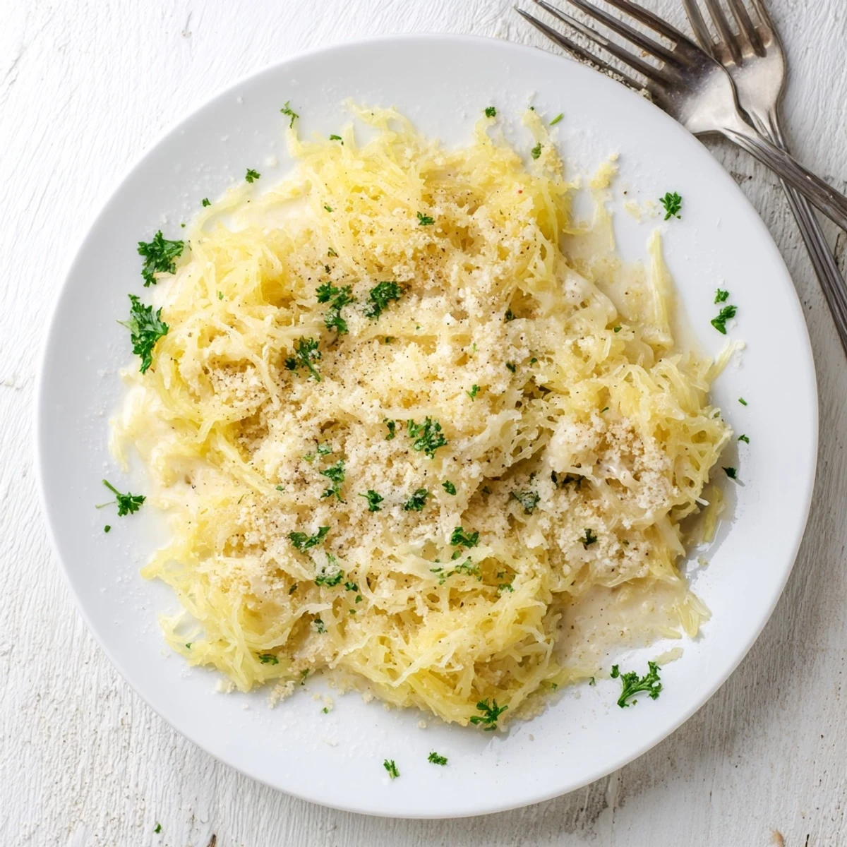 Creamy cheese sauce coats tender roasted spaghetti squash strands in this comforting low-carb mac and cheese