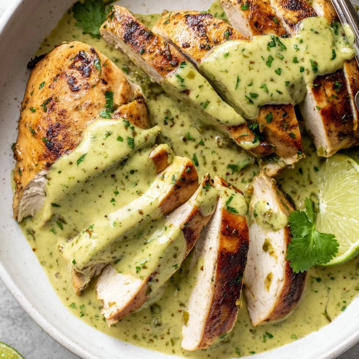 Juicy Tomatillo Ranch Chicken marinated in zesty sauce, served over rice